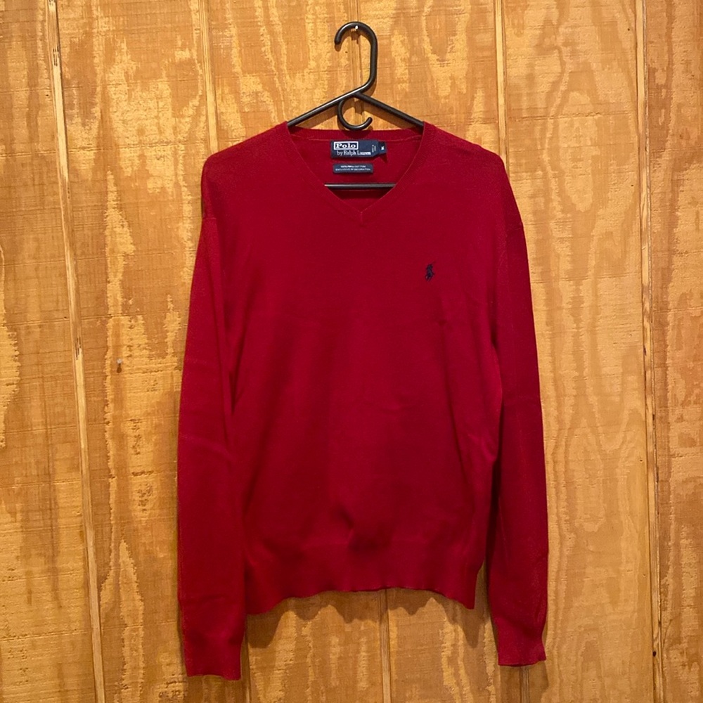 Polo by Ralph Lauren men’s dark red v neck 100% pima cotton sweater sz: medium